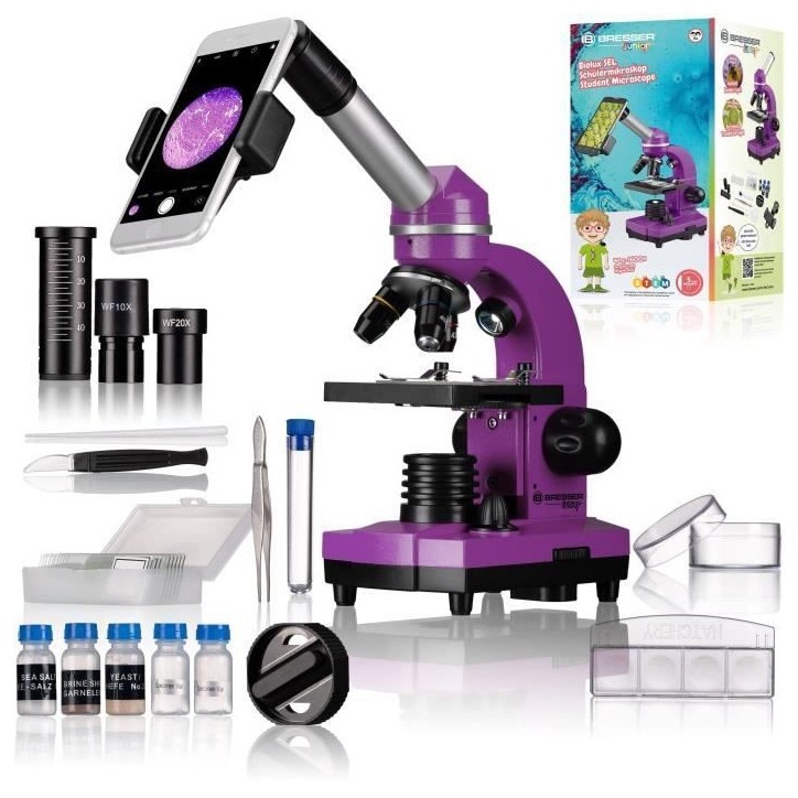Microscope étudiant BIOLUX SEL - BRESSER JUNIOR - grossissement 40x-1600x - kit d'expérimentation - violet Microscope étudiant BIOLUX SEL - BRESSER JUNIOR - grossissement 40x-1600x - kit d'expérimentation - violet