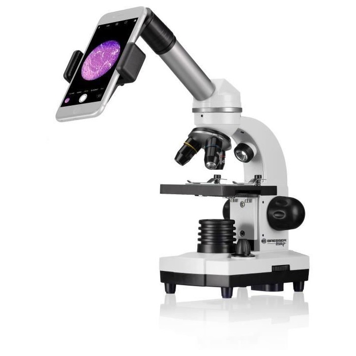 Microscope Biolux SEL avec systeme de zoom, grossissement 40x-1600x, support smartphone, coffret rigide, Microscope étudiant, B