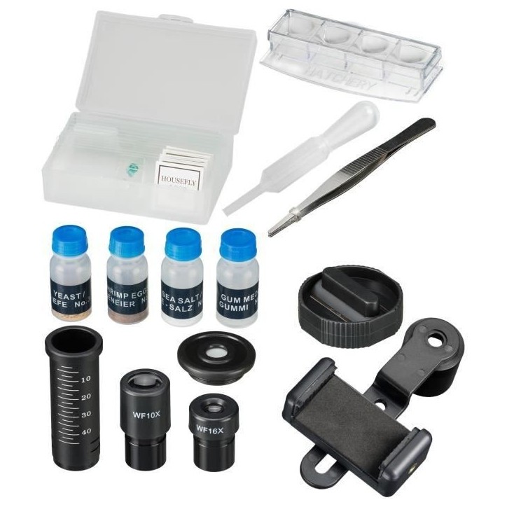 Microscope Biolux SEL avec systeme de zoom, grossissement 40x-1600x, support smartphone, coffret rigide, Microscope étudiant, B