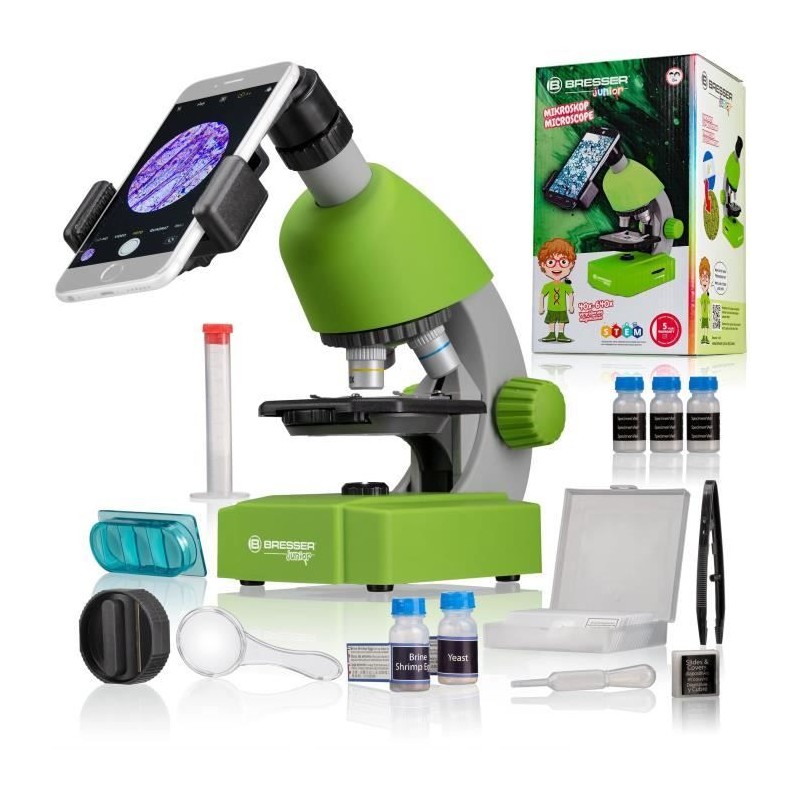 Microscope 40x-640x - BRESSER JUNIOR - Éclairage LED - kit d'expérim Microscope 40x-640x - BRESSER JUNIOR - Éclairage LED - kit d'expérim