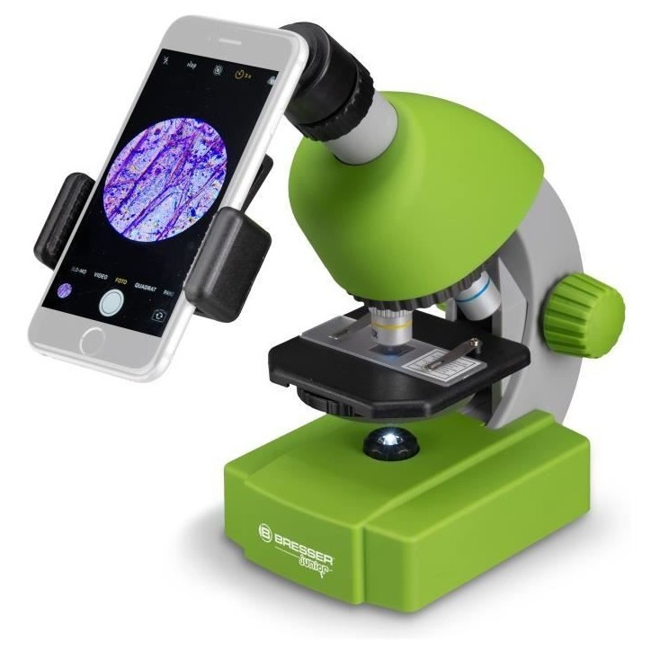 Microscope 40x-640x - BRESSER JUNIOR - Éclairage LED - kit d'expérimentation - vert Microscope 40x-640x - BRESSER JUNIOR - Éclairage LED - kit d'expérimentation - vert