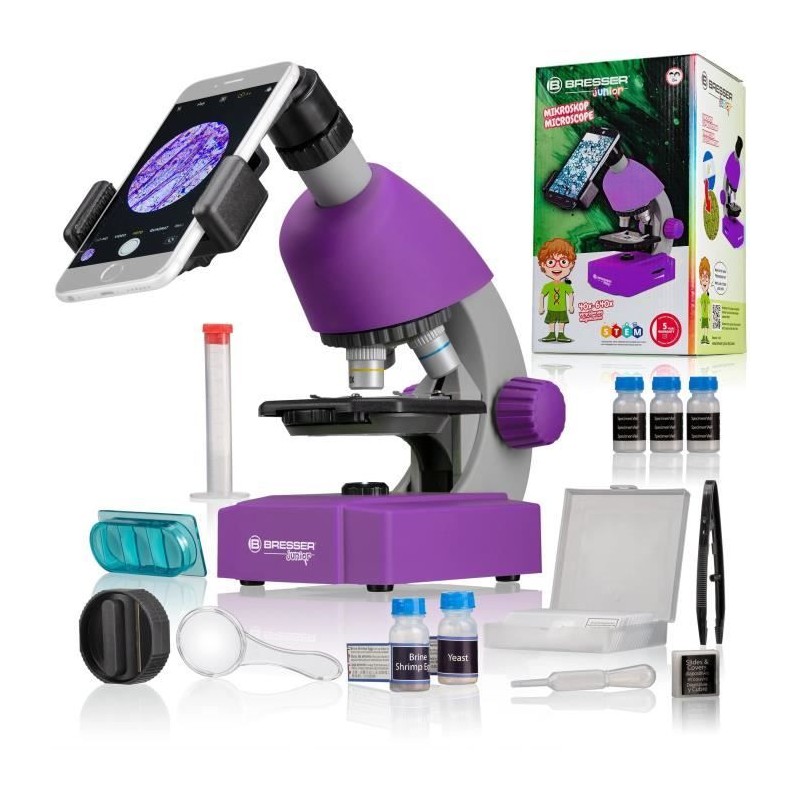 Microscope 40x-640x - BRESSER JUNIOR - Éclairage LED - kit d'expérim Microscope 40x-640x - BRESSER JUNIOR - Éclairage LED - kit d'expérim