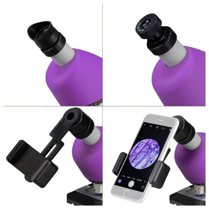 Microscope 40x-640x - BRESSER JUNIOR - Éclairage LED - kit d'expérimentation - violet Microscope 40x-640x - BRESSER JUNIOR - Éclairage LED - kit d'expérimentation - violet