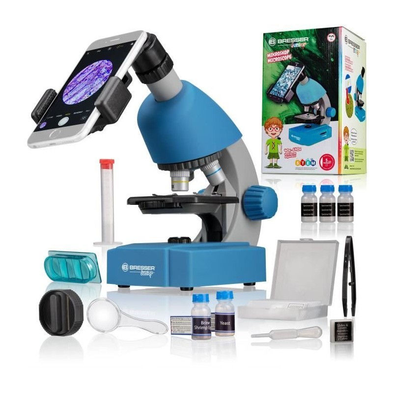 Microscope 40x-640x - BRESSER JUNIOR - Éclairage LED - kit d'expérim Microscope 40x-640x - BRESSER JUNIOR - Éclairage LED - kit d'expérim