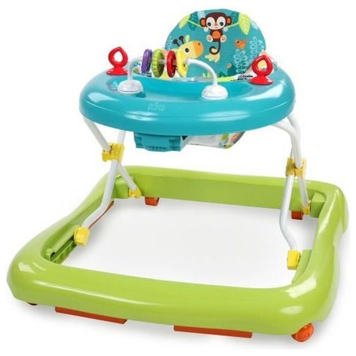 BRIGHT STARTS Trotteur bébé pliable- Safari- Jouets interactifs, Hauteur Réglable, Cadeau Noel bébé 6M+