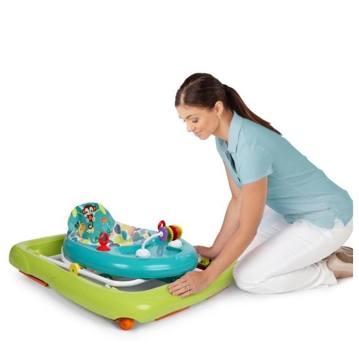BRIGHT STARTS Trotteur bébé pliable- Safari- Jouets interactifs, Hauteur Réglable, Cadeau Noel bébé 6M+