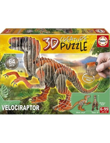 Puzzle 3D - EDUCA - Velociraptor - Dessins animés et BD - Moins de 100 pieces - Orange