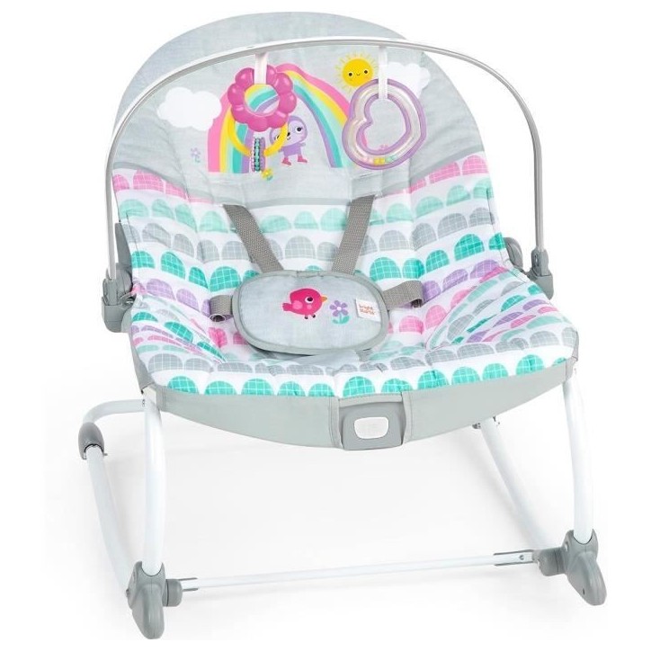 BRIGHT STARTS Transat bébé évolutif Arc-en-Ciel, rose, Vibrations apaisantes, 2 positions d'inclinaison, jusqu'a 30 mois