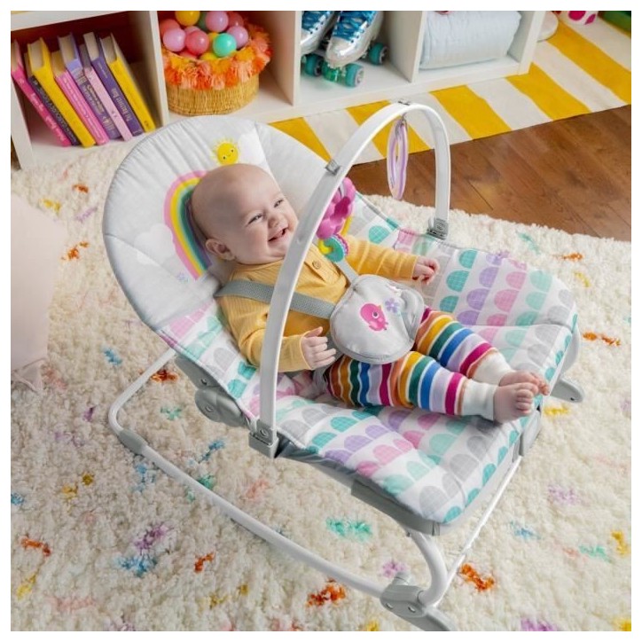 BRIGHT STARTS Transat bébé évolutif Arc-en-Ciel, rose, Vibrations apaisantes, 2 positions d'inclinaison, jusqu'a 30 mois