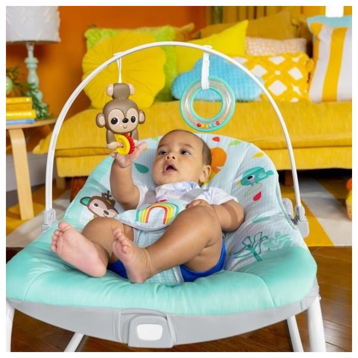 BRIGHT STARTS Transat bébé évolutif Arc-en Ciel, bleu, Vibrations apaisantes, 2 positions d'inclinaison, 0M + jusqu'a 18 kg BRIGHT STARTS Transat bébé évolutif Arc-en Ciel, bleu, Vibrations apaisantes, 2 positions d'inclinaison, 0M + jusqu'a 18 kg