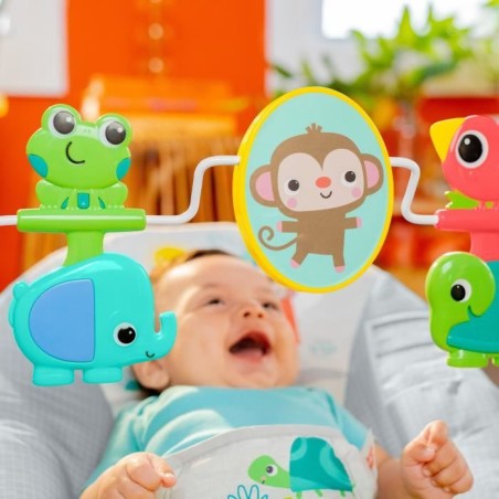 BRIGHT STARTS Transat pour bébé Animaux, Vibrations apaisantes, Arche d'éveil avec jouets interactifs, Cadeau Noel bébé