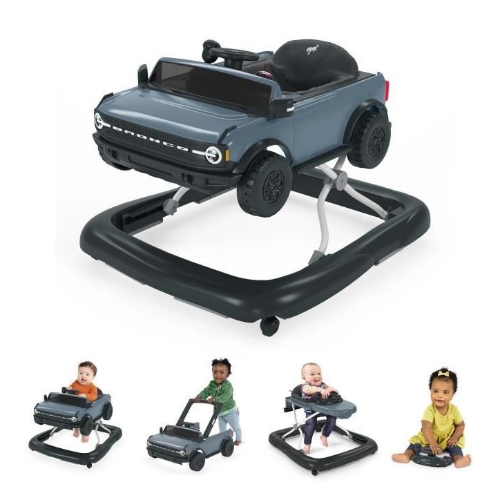 BRIGHT STARTS Trotteur et pousseur Voiture Ford Bronco 4-en-1, jouet de volant interactif et amovible, Cadeau Noel bébé 6M+