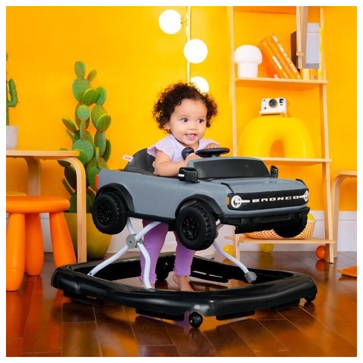 BRIGHT STARTS Trotteur et pousseur Voiture Ford Bronco 4-en-1, jouet de volant interactif et amovible, Cadeau Noel bébé 6M+