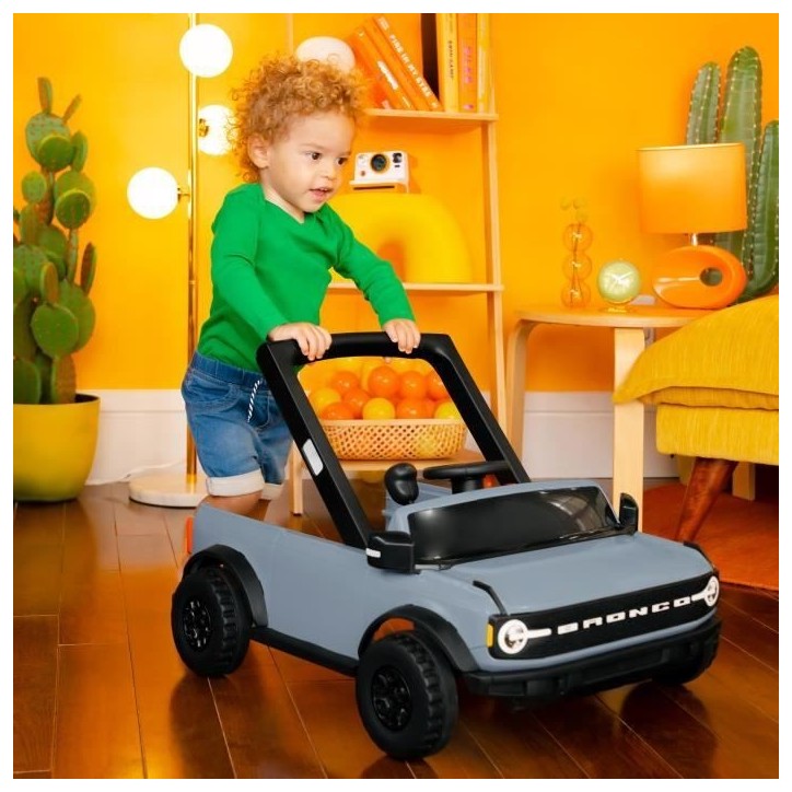 BRIGHT STARTS Trotteur et pousseur Voiture Ford Bronco 4-en-1, jouet de volant interactif et amovible, Cadeau Noel bébé 6M+