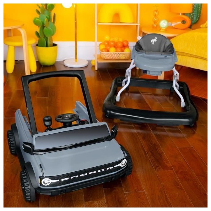 BRIGHT STARTS Trotteur et pousseur Voiture Ford Bronco 4-en-1, jouet de volant interactif et amovible, Cadeau Noel bébé 6M+