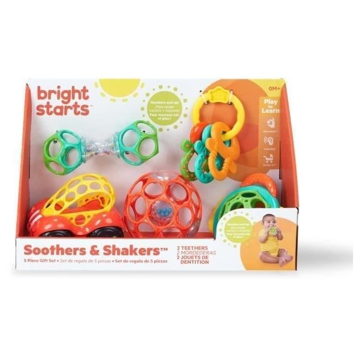 BRIGHT STARTS Coffret cadeau naissance bébé, bapteme, Noel, 0 a 24 mois, 5 jouets O BAll, hochet, voiture, anneau de dentition BRIGHT STARTS Coffret cadeau naissance bébé, bapteme, Noel, 0 a 24 mois, 5 jouets O BAll, hochet, voiture, anneau de dentition