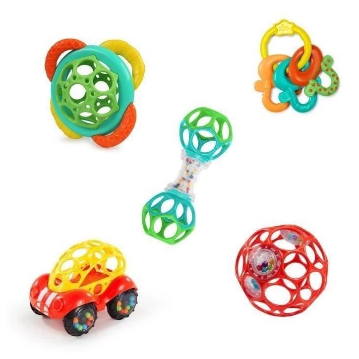 BRIGHT STARTS Coffret cadeau naissance bébé, bapteme, Noel, 0 a 24 mois, 5 jouets O BAll, hochet, voiture, anneau de dentition BRIGHT STARTS Coffret cadeau naissance bébé, bapteme, Noel, 0 a 24 mois, 5 jouets O BAll, hochet, voiture, anneau de dentition