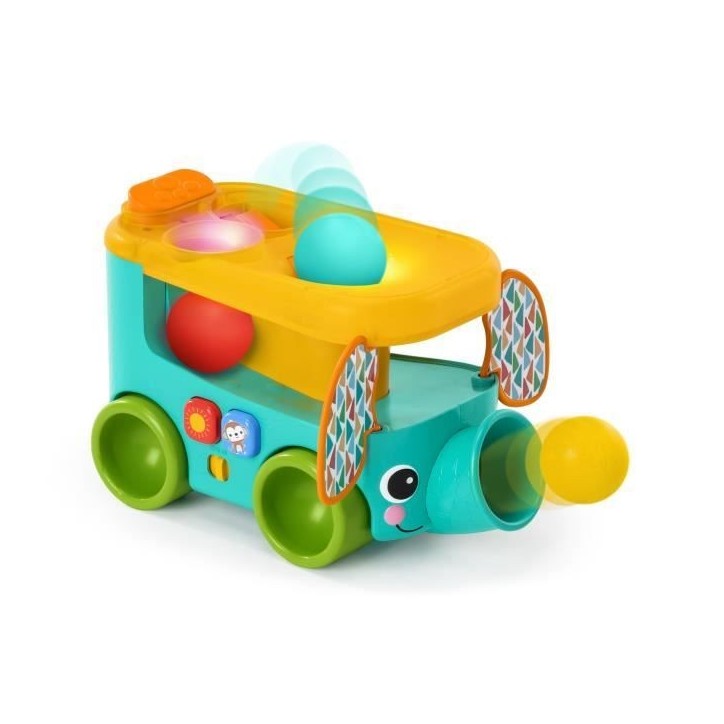BRIGHT STARS Bus safari Elephant, lanceur et tobogan a balles a partir de 6 mois, 3 balles inclus, lumiere, +30 chansons et mél BRIGHT STARS Bus safari Elephant, lanceur et tobogan a balles a partir de 6 mois, 3 balles inclus, lumiere, +30 chansons et mél