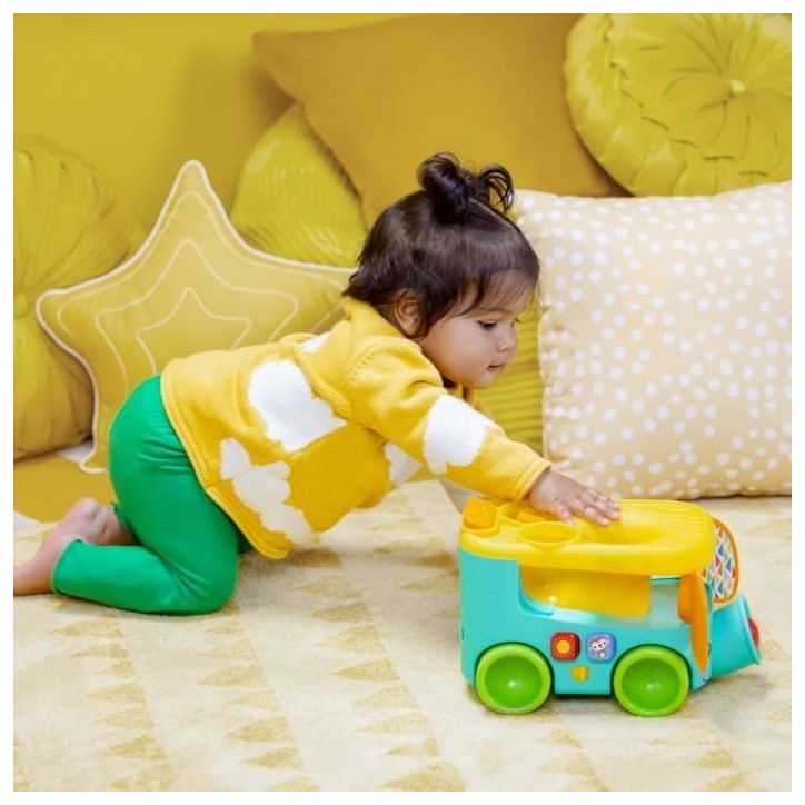 BRIGHT STARS Bus safari Elephant, lanceur et tobogan a balles a partir de 6 mois, 3 balles inclus, lumiere, +30 chansons et mél BRIGHT STARS Bus safari Elephant, lanceur et tobogan a balles a partir de 6 mois, 3 balles inclus, lumiere, +30 chansons et mél