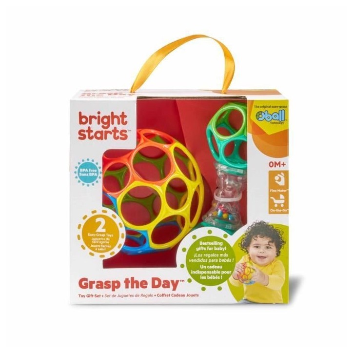 BRIGHT STARS Coffret cadeau de naissance O'Ball avec 2 jouets bébé: un hochet et une O Ball Classique rouge, jaune bleu et ver BRIGHT STARS Coffret cadeau de naissance O'Ball avec 2 jouets bébé: un hochet et une O Ball Classique rouge, jaune bleu et ver