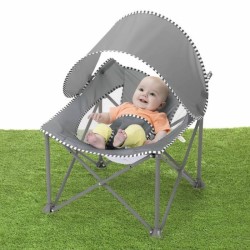 BRIGHT STARS Transat bébé pliable Gris Pop 'N Chill, pare soleil SPF
