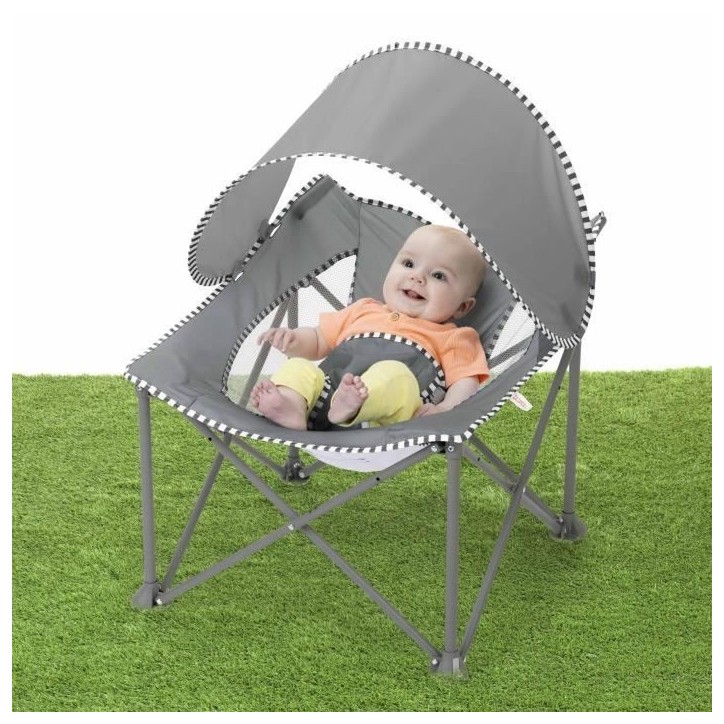 BRIGHT STARS Transat bébé pliable Gris Pop 'N Chill, pare soleil SPF +50 et sac de transport inclus BRIGHT STARS Transat bébé pliable Gris Pop 'N Chill, pare soleil SPF +50 et sac de transport inclus