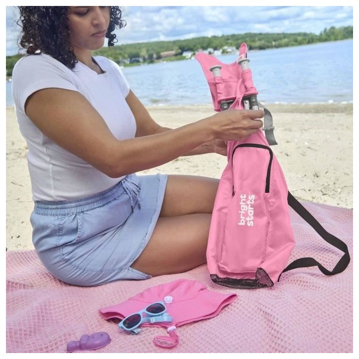 BRIGHT STARS Rehausseur de chaise, Rose, pliable, nomade, de voyage, Léger et facile a nettoyer, Sac de transport inclus BRIGHT STARS Rehausseur de chaise, Rose, pliable, nomade, de voyage, Léger et facile a nettoyer, Sac de transport inclus