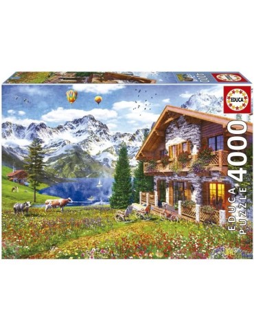 Puzzle paysage et nature - EDUCA - CHALET ALPIN - 4000 pieces - Sachet de colle inclus