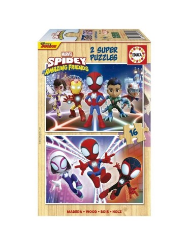 Puzzle en bois SPIDEY & HIS AMAZING FRIENDS - 2x16 pieces - Enfant - Mixte - Licence Spiderman