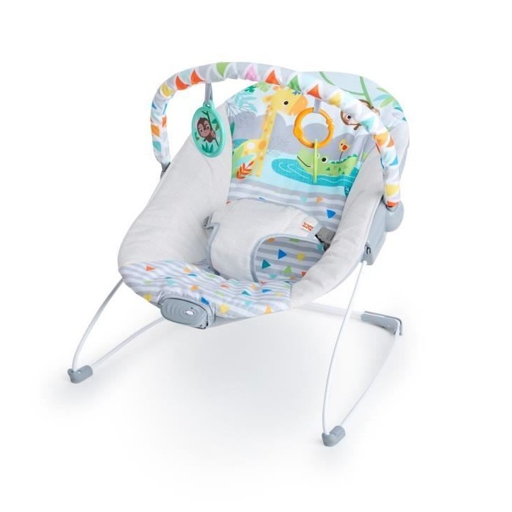 BRIGHT STARS Transat pour bébé - Safari - Arche avec jouets d'éveil amovible dont un miroir bébé, Harnais 3 points