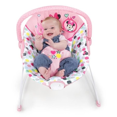 DISNEY BABY -MINNIE- Transat bébé Confettis, Arche avec jouets d'éveil amovibles, Vibrations apaisantes,  Lavable en machine
