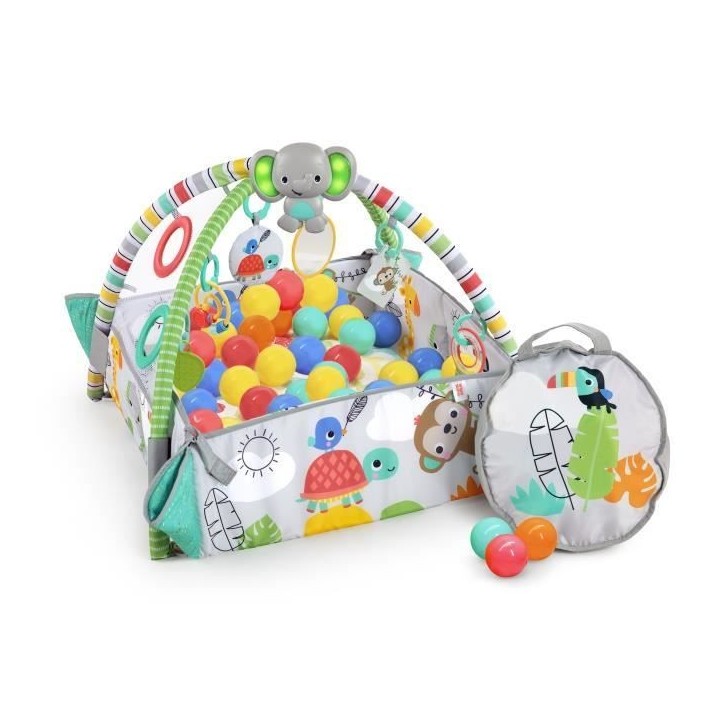 BRIGHT STARTS Tapis d'éveil bébé, parc a balles, Tropical, 5 modes de jeu - 40 balles - 7 jouets détachables, Cadeau Noël b