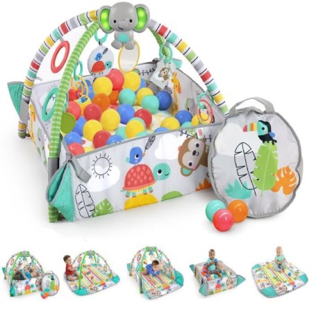 BRIGHT STARTS Tapis d'éveil bébé, parc a balles, Tropical, 5 modes de jeu - 40 balles - 7 jouets détachables, Cadeau Noël b