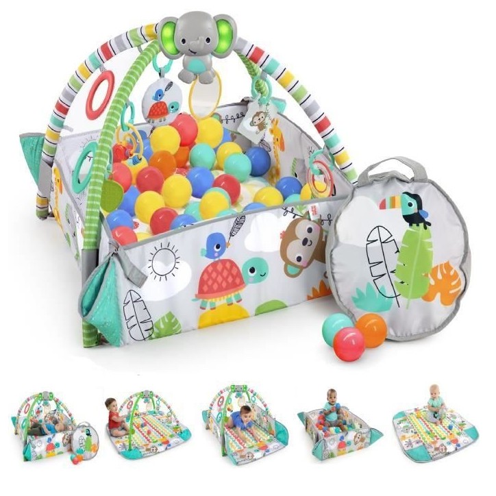 BRIGHT STARTS Tapis d'éveil bébé, parc a balles, Tropical, 5 modes de jeu - 40 balles - 7 jouets détachables, Cadeau Noël b