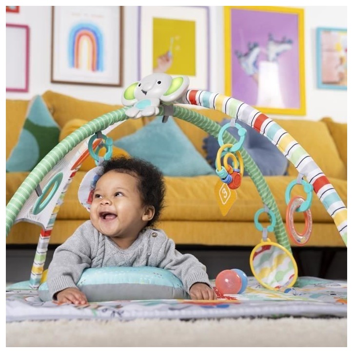 BRIGHT STARTS Tapis d'éveil bébé, parc a balles, Tropical, 5 modes de jeu - 40 balles - 7 jouets détachables, Cadeau Noël b
