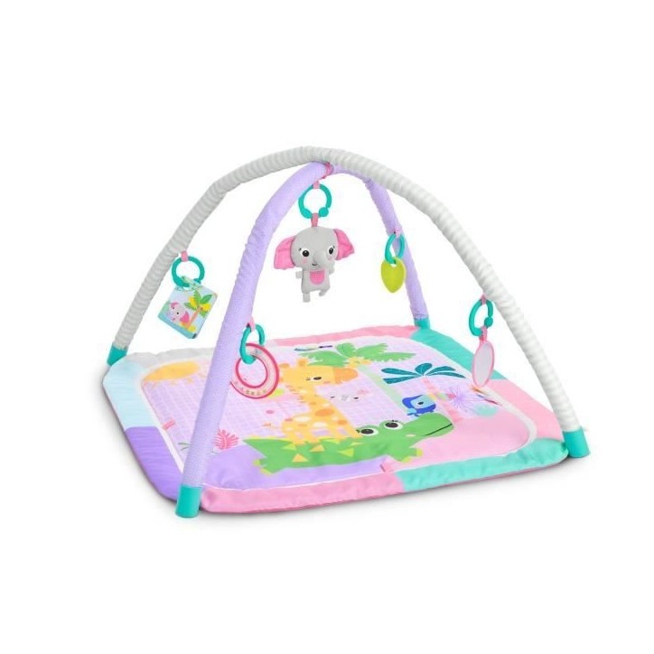 BRIGHT STARTS Tapis de sol éveil bébé évolutif pliable- Jungle Rose- arche avec jouets sensoriels et musicaux, miroir