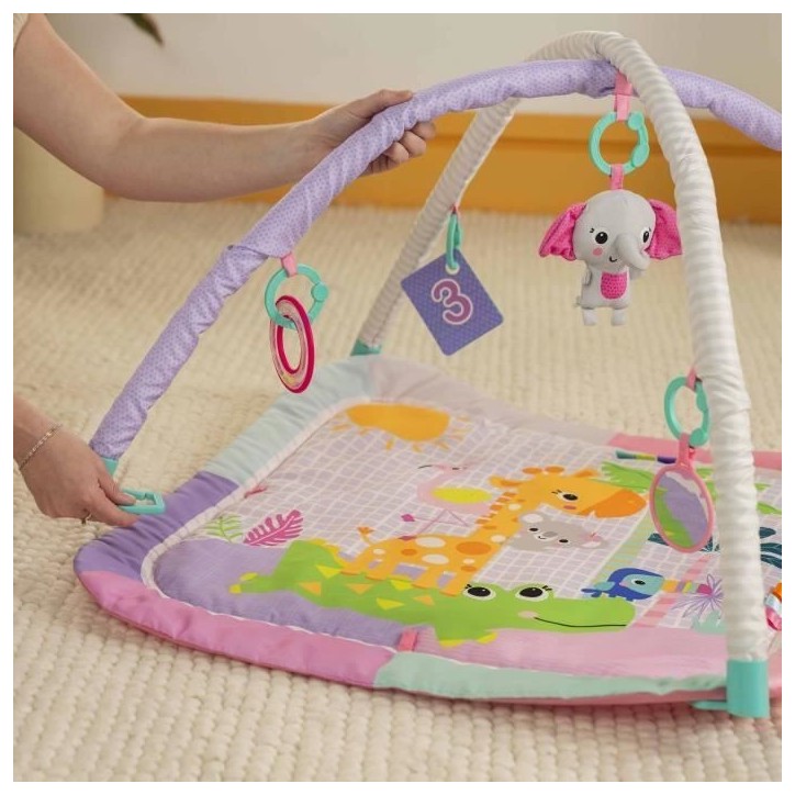 BRIGHT STARTS Tapis de sol éveil bébé évolutif pliable- Jungle Rose- arche avec jouets sensoriels et musicaux, miroir