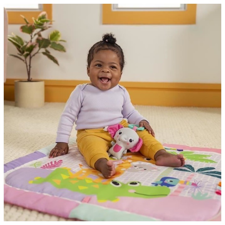 BRIGHT STARTS Tapis de sol éveil bébé évolutif pliable- Jungle Rose- arche avec jouets sensoriels et musicaux, miroir