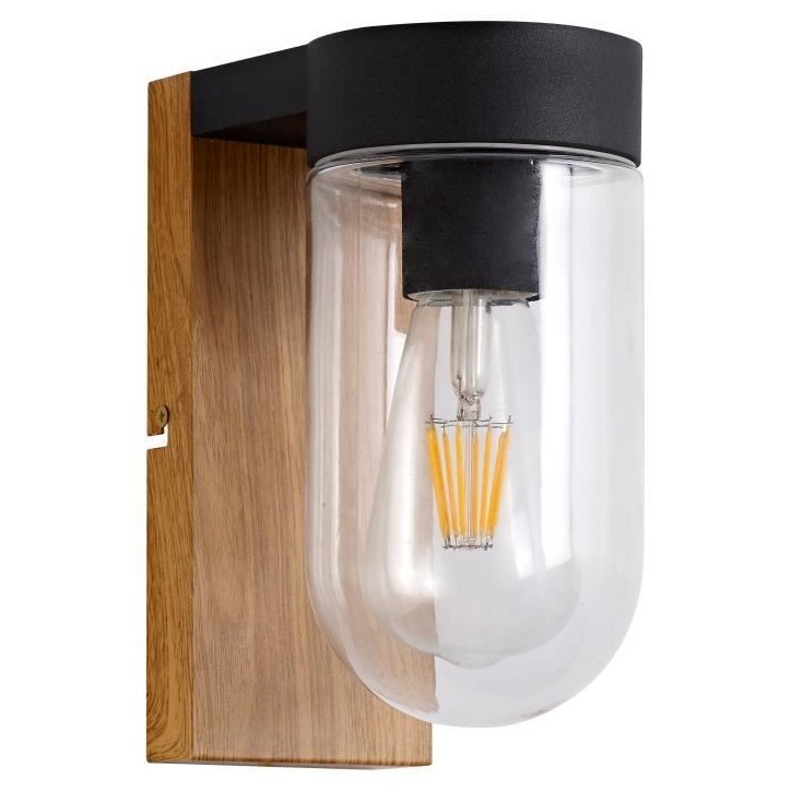 Applique extérieure CABAR - BRILLIANT - bois foncé/noir - métal/verre E27 1x40W