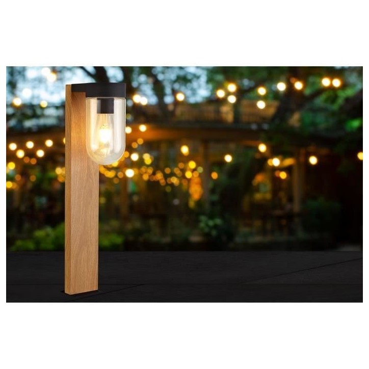 Borne extérieure CABAR - BRILLIANT - bois foncé/noir - métal/verre E27 1x40W Borne extérieure CABAR - BRILLIANT - bois foncé/noir - métal/verre E27 1x40W