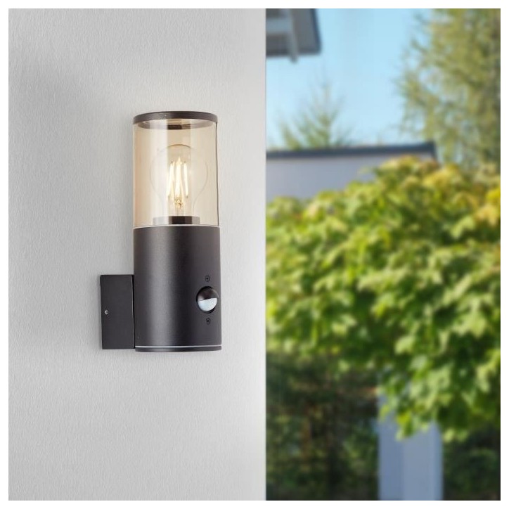 Applique extérieure SERGIORO avec détecteur de mouvement - Noir dépoli - E27 20W - Aluminium/Plastique - IP44 Applique extérieure SERGIORO avec détecteur de mouvement - Noir dépoli - E27 20W - Aluminium/Plastique - IP44