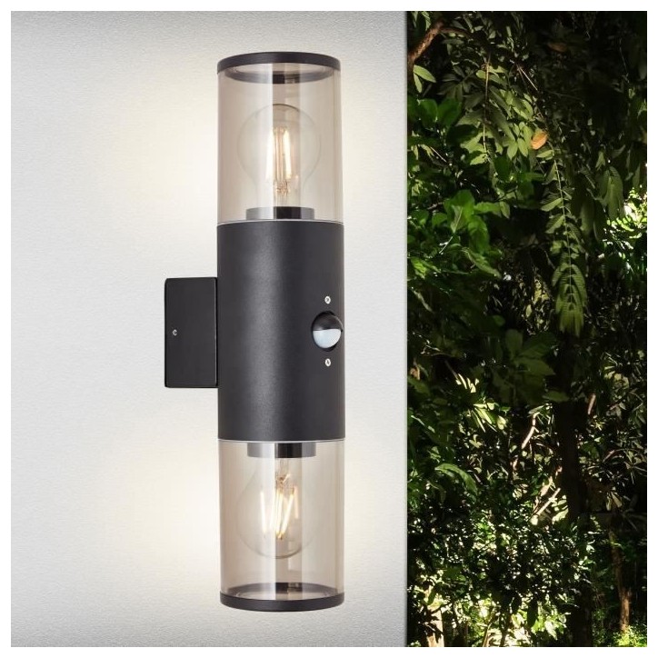 Applique extérieure SERGIORO - BRILLIANT - 2L avec détecteur - noir depoli - aluminium/plastique - IP44