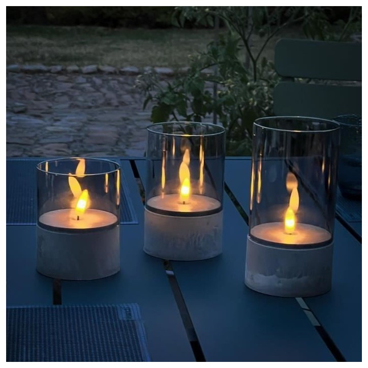 Lot 3 Lampes a poser LED BOUGIE BRILLIANT - 2500K - Plastique et verre - Gris et verre fumé