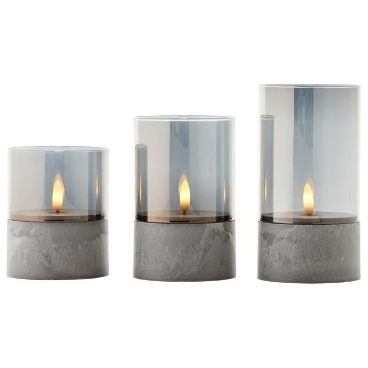 Lot 3 Lampes a poser LED BOUGIE BRILLIANT - 2500K - Plastique et verre - Gris et verre fumé