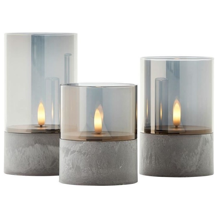 Lot 3 Lampes a poser LED BOUGIE BRILLIANT - 2500K - Plastique et verre - Gris et verre fumé