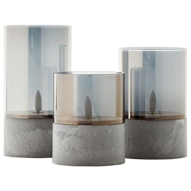 Lot 3 Lampes a poser LED BOUGIE BRILLIANT - 2500K - Plastique et verre - Gris et verre fumé