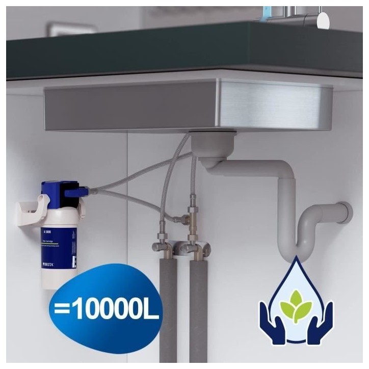Cartouche BRITA - A1000 - Systeme filtration robinet - Filtration calcaire, chlore, plomb et impuretés
