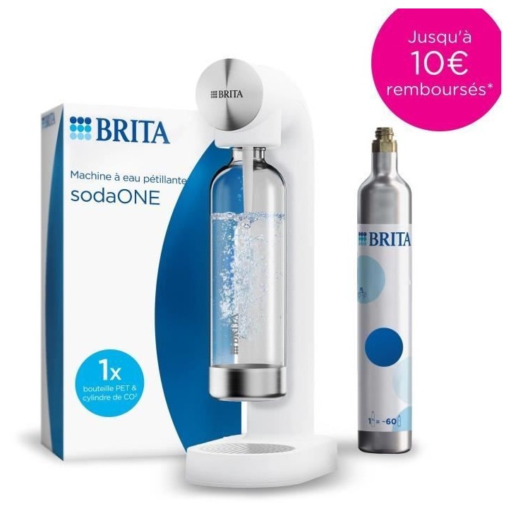 Machine a soda BRITA - SodaONE Blanche - 1 Bouteille 1L et 1 Cylindre de CO2 inclus