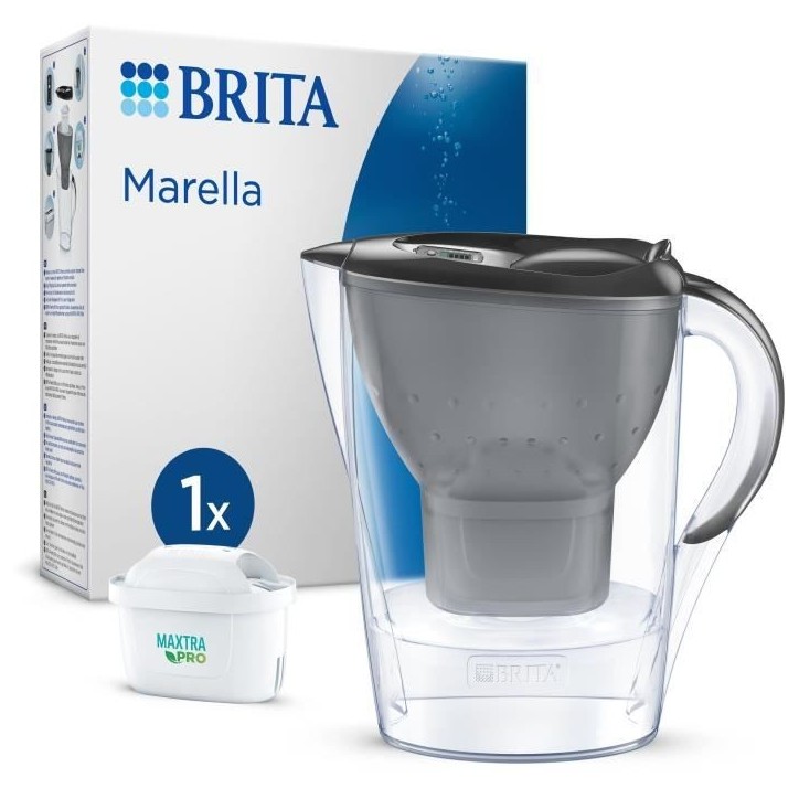 Carafe filtrante BRITA - Marella Graphite - Capacité 2,4L dont 1,4L d'eau filtrée - 1 Cartouche Maxtra Pro All-In-1 incluse