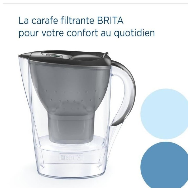 Carafe filtrante BRITA - Marella Graphite - Capacité 2,4L dont 1,4L d'eau filtrée - 1 Cartouche Maxtra Pro All-In-1 incluse